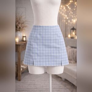 Plaid Blue Mini Skirt Preppy School Y2K Soft Pastel Checkered
